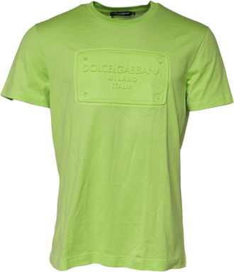 Dolce & Gabbana Green Embossed Logo Cotton Crew Neck Mens T-shirt