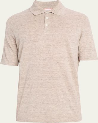 Brunello Cucinelli Mens Linen and Cotton Heathered Polo Shirt