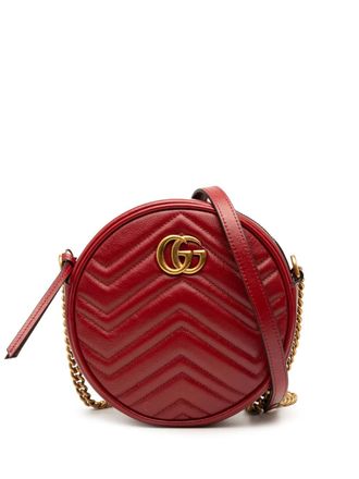 Gucci 2016-2025 Mini GG Marmont Matelasse Leather Round crossbody bag - Red