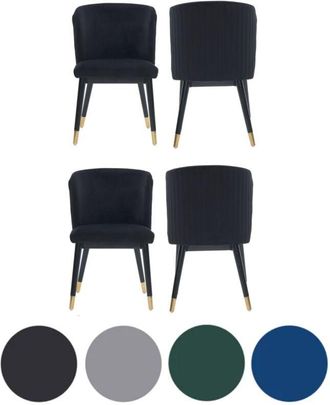 Life Interiors Set of 4 Black Sofina Modern Velvet Dining Chairs with Tufted Back - Wooden Frame & Gold-Tipped Rubberwood Legs