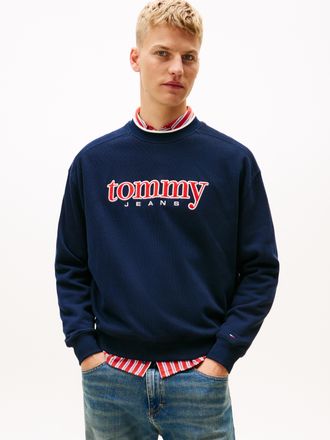 Tommy Jeans Sweatshirt TOMMY JEANS TJM 90S TEXTURE GRAPHIC CREW, Herren, Gr. XXL, schwarz night navy, Sweatware, Obermaterial: 80% Baumwolle, 20% Polyester, regul
