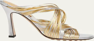 Bottega Veneta 90mm Rana Metallic Leather Tubular Mules