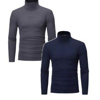 Generic 1/2 Pack Mens Long Sleeve Thermal Underwear Tops Undershirt Turtle Neck Pullover Casual Long Sleeve Roll Neck Top for Men Basic T-Shirt Lightweight Kn