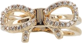 Ferragamo Bow-Shaped Glass Gold-Tone Brass Ring