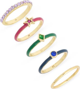 Covet Set of 5 Multicolor Crystal & Enamel Stackable Rings in Rainbow at Nordstrom Rack, Size 8