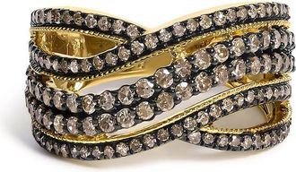 House of Brilliance 10K Yellow Gold Plated.925 Sterling Silver 1.0 cttw Champagne Diamond Highway Ring