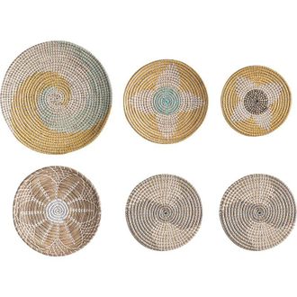 Beliani Decoraci&oacute;n De Pared De Algas Marinas Natural 6 Piezas Colgantes Hecho A Mano Estilo Africano Multicolor Bacninh