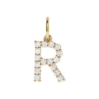 Diamond2Deal 14k Gold 1/4ct Lab-Grown Diamond Initial R Pendant