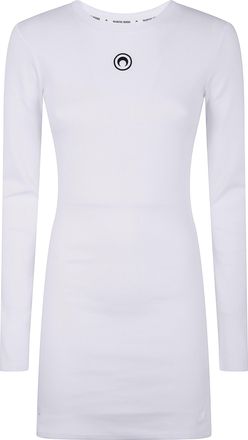 Marine Serre Moon Logo Ribbed Jersey Long Sleeves Mini Crewneck Dres