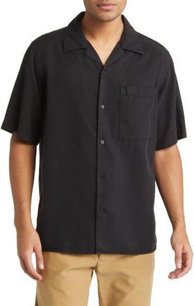 Nn.07 Julio 5029 Short Sleeve Lyocell & Linen Button-Up Camp Shirt in Black at Nordstrom Rack, Size Medium