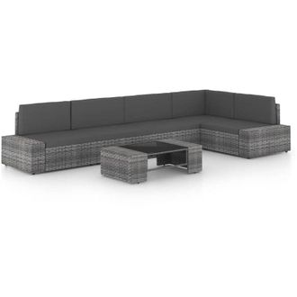 vidaXL Juego Muebles De Jard&iacute;n 6 Pzas Y Cojines Rat&aacute;n Sint&eacute;tico Gris Vidaxl