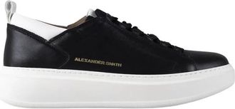 Alexander Smith Wembley Uomo Hoge frequentie in zacht zwart leer en witte details - Heren - Sneakers - Zwart - 44 EU - Leer - Schoenen
