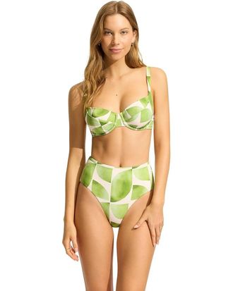 Seafolly Sunray Bikini Top Womens Sage Leaf Print Swimwear Underwire GBO2401