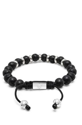Nialaya Sterling Silver Lava Stone Beaded Bracelet in Black /Silver at Nordstrom, Size X-Large