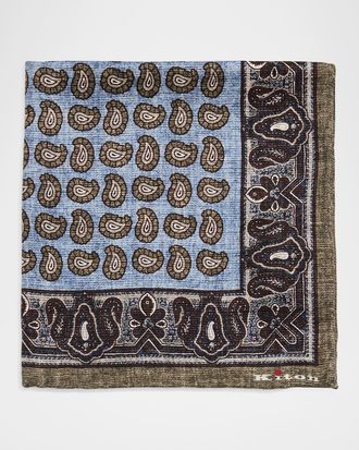 Kiton Men & apos;s Medallion-Paisley Double-Face Silk Pocket Square