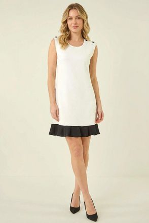 DUSK Contrast Knit Fluted Hem Dress
