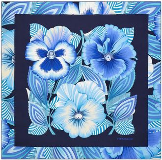 Ferragamo Foulard in seta con stampa Brezza - Blu