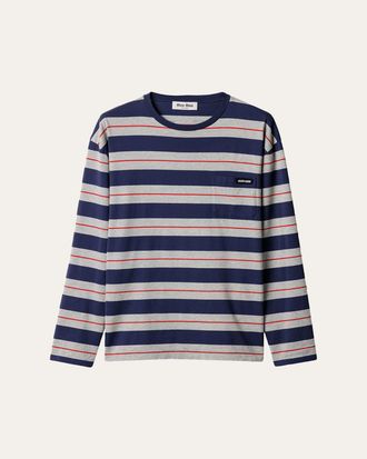 Miu Miu Striped Long-Sleeve Crewneck T-Shirt