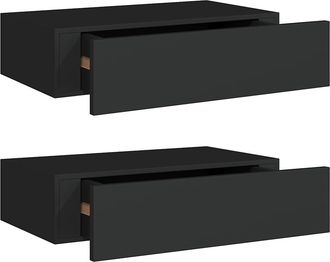 vidaXL Vidaxl - Estantes De Pared Con Caj&oacute;n 2 Uds Mdf Negro 40x23,5x10 Cm