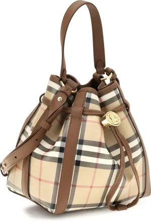 Burberry Womens Mini Check Bucket Bag Archive Beige Calf Leather Bos Taurus