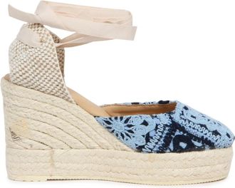 Maneb&igrave; Gehaakte sleehak sandaal in indigo blauw - Dames - Sleehakken - Blauw - 41 EU - Schoenen