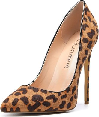 Castamere Womens High Heels Slip-on Pumps Pointed Toe Stilettos Court Shoes 4.7IN Heeled Brown Leopard Suede Shoes UK 5