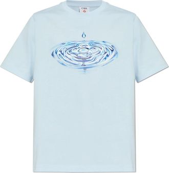 Casablanca Drip Logo T-shirt met korte mouwen - Heren - T-shirts - Blauw - L - Katoen - Tops