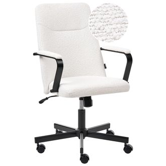 Beliani Silla De Oficina Moderna Tradicional De Boucl&eacute; Giratoria Ajustable Con Reposabrazos Blanco Caroga