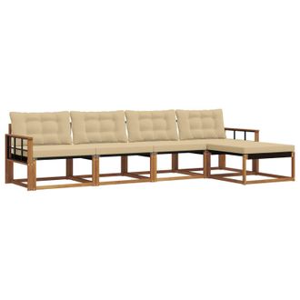 vidaXL Conjunto De Sof&aacute;s De Exterior Con Coj&iacute;n 5 Pcs Natural Y Beige Vidaxl