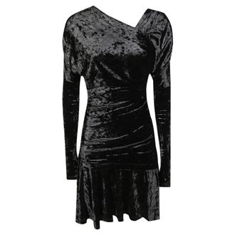 Ganni Party Dresses, female, Black, Size: XS Velour Jersey Crossover Ruched Mini Dress