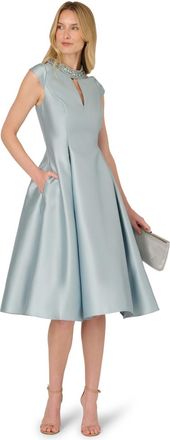 Adrianna Papell Womens Key Hole Mikado Midi Dress - Blue - Size 18 UK