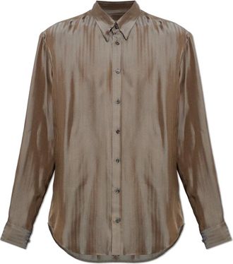 Giorgio Armani Overhemden, Heren, Grijs, L, Visgraatpatroon Overhemd