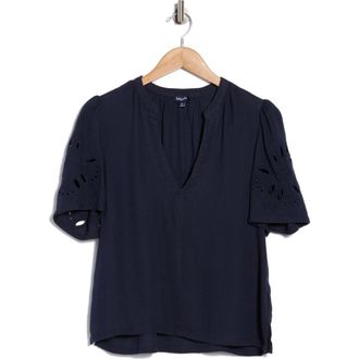 Splendid Cayden Embroidered Flutter Top in Navy Blue at Nordstrom Rack, Size Small