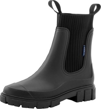 Generic Wellington Boots Women Chunky Platform Chelsea Boot Wide Calf Rains Chelsea Boots Slip-On Waterproof Short Wellies Ankle Rain Boot(Black,5.5)