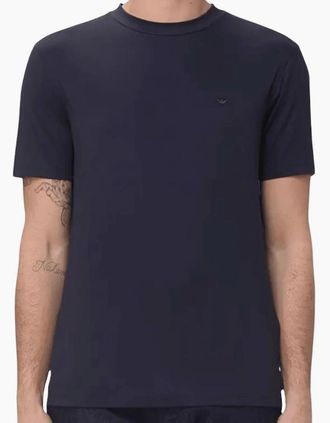 Emporio Armani Mens Embroided Logo Viscose Soft Touch Navy T-Shirt - Size: 40