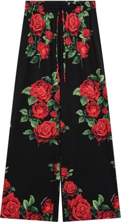 Dolce & Gabbana Rose Bouquet Wijde Twill Broek - Dames - Wijde Broeken - Veelkleurig - 2XL - Broeken