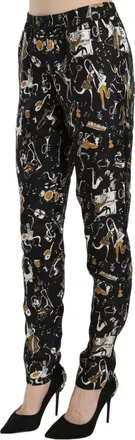 Dolce & Gabbana Womens Black Jazz Club Print High Waist Tapered Pants Silk