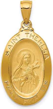 Diamond2Deal 14k Yellow Gold Polished and Satin Solid St Theresa Medal Oval Pendant
