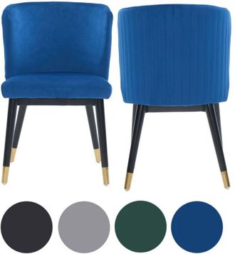 Life Interiors Set of 2 Blue Sofina Modern Velvet Dining Chairs with Tufted Back - Wooden Frame & Gold-Tipped Rubberwood Legs