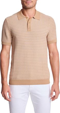 Paisley & Gray Trim Fit Geometric Knit Polo in Tan & White at Nordstrom Rack, Size Xxx-Large