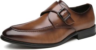 Generic Oxford Shoes for Men Slip On Monk Strap Apron Toe Burnished Toe Vegan Leather Anti-Slip Non Slip Low Top Slip Resistant Rubber Sole Working(Brown,6.5 