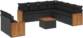 vidaXL Vidaxl - Set De Sof&aacute;s De Jard&iacute;n 10 Pzas Cojines Rat&aacute;n Sint&eacute;tico Negro