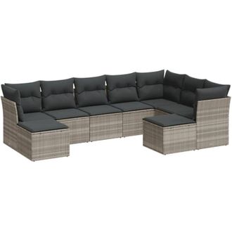 vidaXL Set Muebles Jard&iacute;n 9 Pzas Y Cojines Rat&aacute;n Sint&eacute;tico Gris Claro Vidaxl