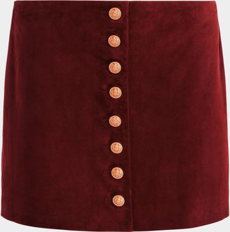 Alice & Olivia Rubi Suede Button-Front Mini Skirt
