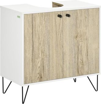 Kleankin Mueble Para Debajo Del Lavabo De Madera Armario Bajo Lavabo Armario De Ba&ntilde;o De Suelo Con 2 Puertas Estante Y Patas De Acero 60x30x60 Cm - Kleankin