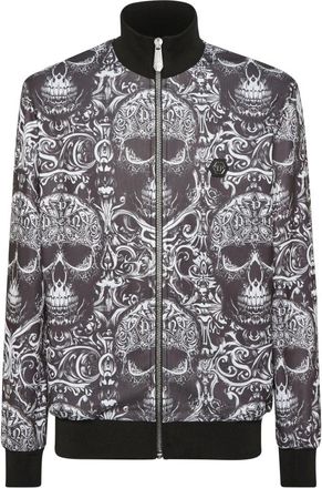 Philipp Plein Tracksuit Jacket All-Over Skull - Heren - Vesten met rits - Zwart - L - Katoen - Hoodies & sweatvesten