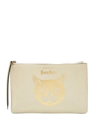 Gucci cat zip clutch bag - Neutrals