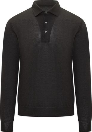 FILIPPO DE LAURENTIIS Lange Mouw Wollen Polo - Heren - Ronde hals truien - Zwart - 3XL - Wol - Truien & Vesten