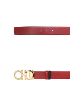 Ferragamo SALVATORE FERRAGAMO Double Gancini Thin Womens 564327 Black/Red Belt