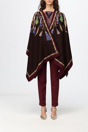 Etro Ethnic Print Wool-Blend Cape with Asymmetrical Hem